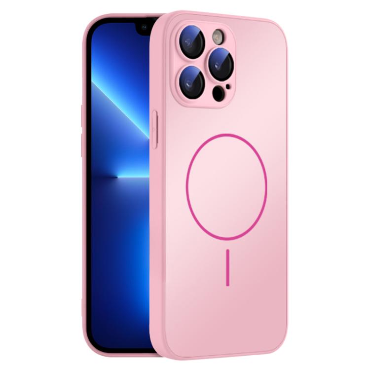 

For iPhone 13 Pro Thin Circle MagSafe Skin-feel AG Glass Phone Case(Pink)
