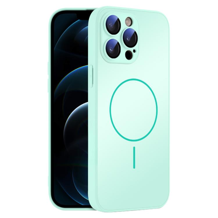 

For iPhone 12 Pro Max Thin Circle MagSafe Skin-feel AG Glass Phone Case(Light Cyan)
