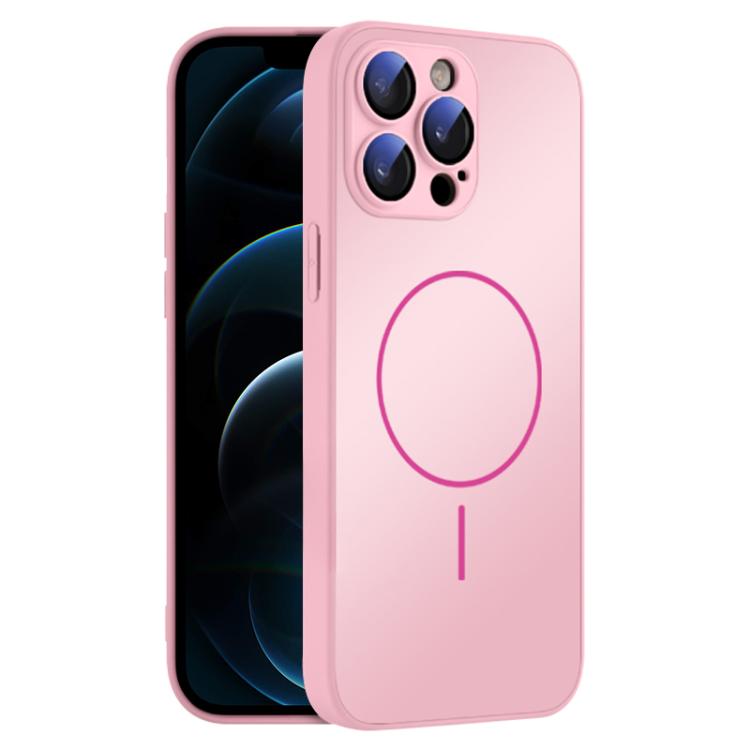 

For iPhone 12 Pro Max Thin Circle MagSafe Skin-feel AG Glass Phone Case(Pink)