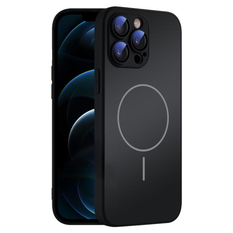 

For iPhone 12 Pro Max Thin Circle MagSafe Skin-feel AG Glass Phone Case(Black)