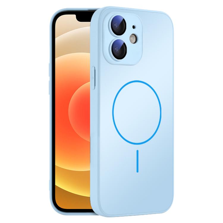 

For iPhone 12 Thin Circle MagSafe Skin-feel AG Glass Phone Case(Sky Blue)