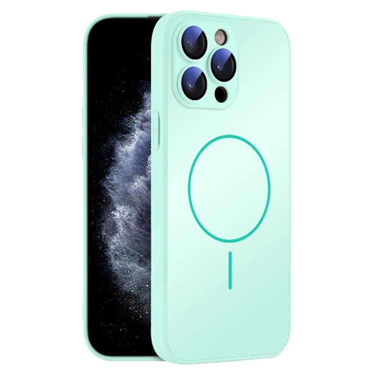 

For iPhone 11 Pro Max Thin Circle MagSafe Skin-feel AG Glass Phone Case(Light Cyan)