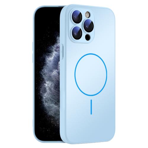 

For iPhone 11 Pro Max Thin Circle MagSafe Skin-feel AG Glass Phone Case(Sky Blue)