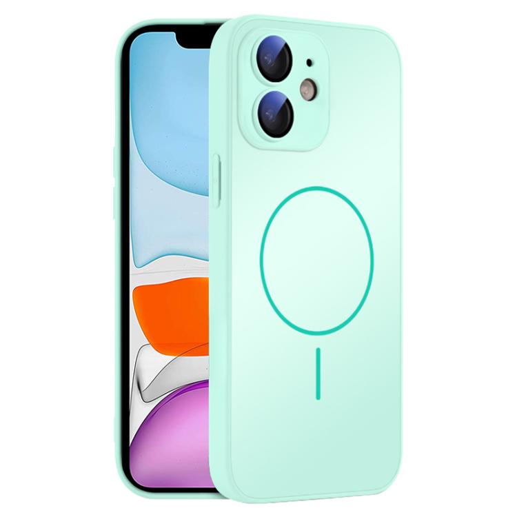 

For iPhone 11 Thin Circle MagSafe Skin-feel AG Glass Phone Case(Light Cyan)