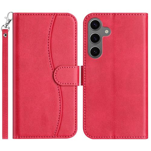 

For Samsung Galaxy S25 5G Dual-Folded S-shape Leather Phone Case(Rose Red)