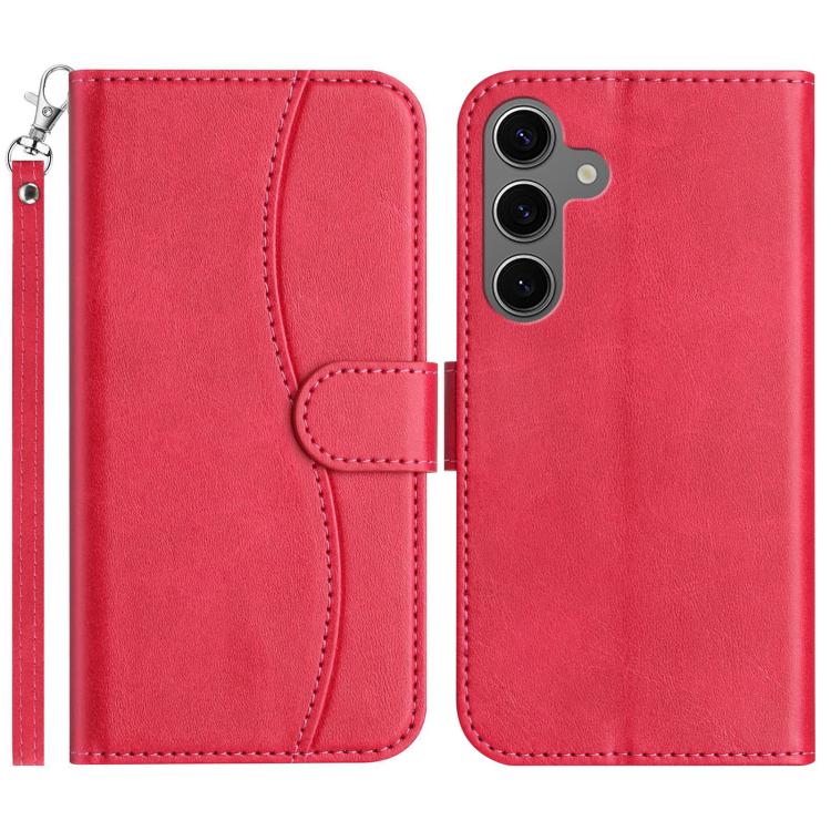 

For Samsung Galaxy S25+ 5G Dual-Folded S-shape Leather Phone Case(Rose Red)