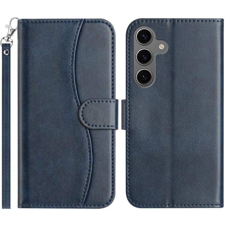 

For Samsung Galaxy S25+ 5G Dual-Folded S-shape Leather Phone Case(Navy Blue)