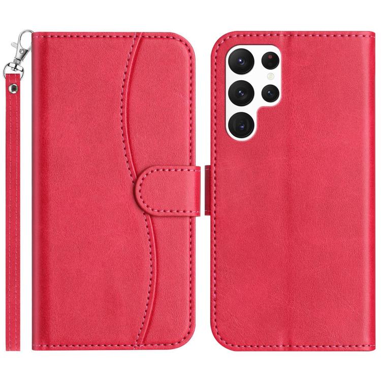 

For Samsung Galaxy S25 Ultra 5G Dual-Folded S-shape Leather Phone Case(Rose Red)