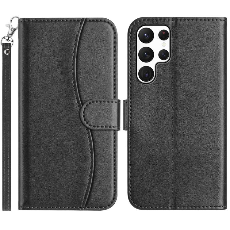 

For Samsung Galaxy S25 Ultra 5G Dual-Folded S-shape Leather Phone Case(Black)