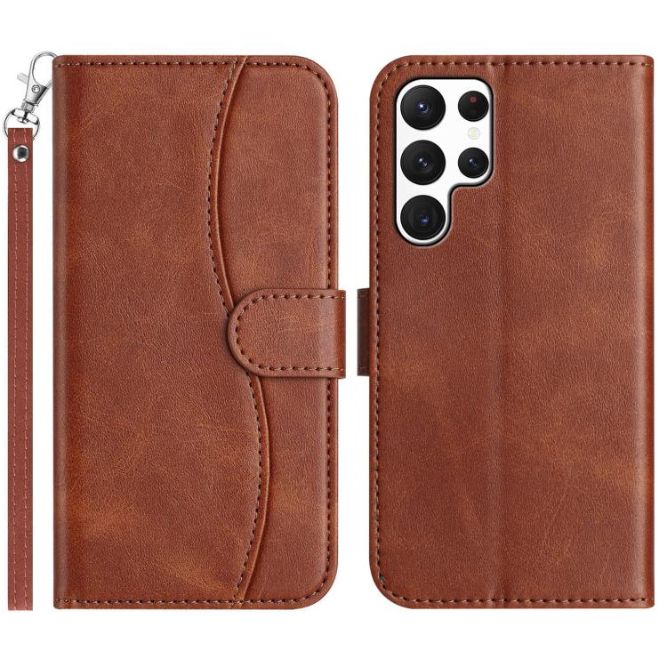 

For Samsung Galaxy S22 Ultra 5G Dual-Folded S-shape Leather Phone Case(Coffee)