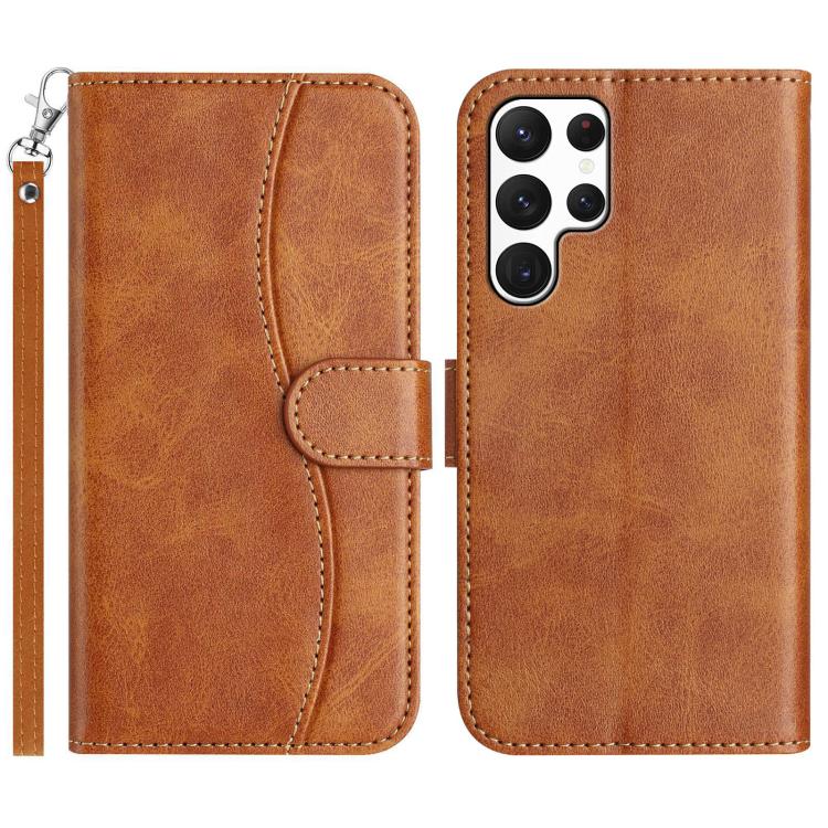 

For Samsung Galaxy S22 Ultra 5G Dual-Folded S-shape Leather Phone Case(Brown)