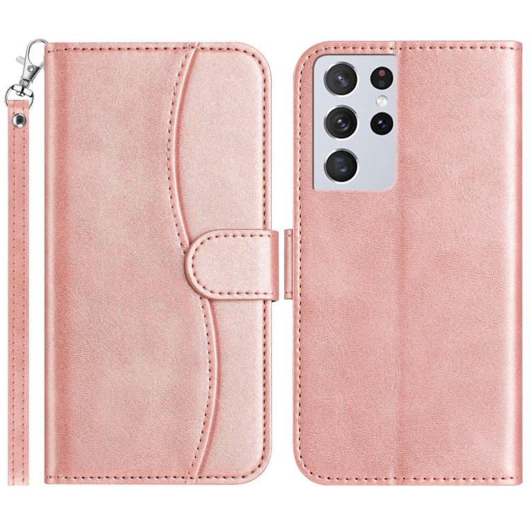 

For Samsung Galaxy S21 Ultra 5G Dual-Folded S-shape Leather Phone Case(Rose Gold)
