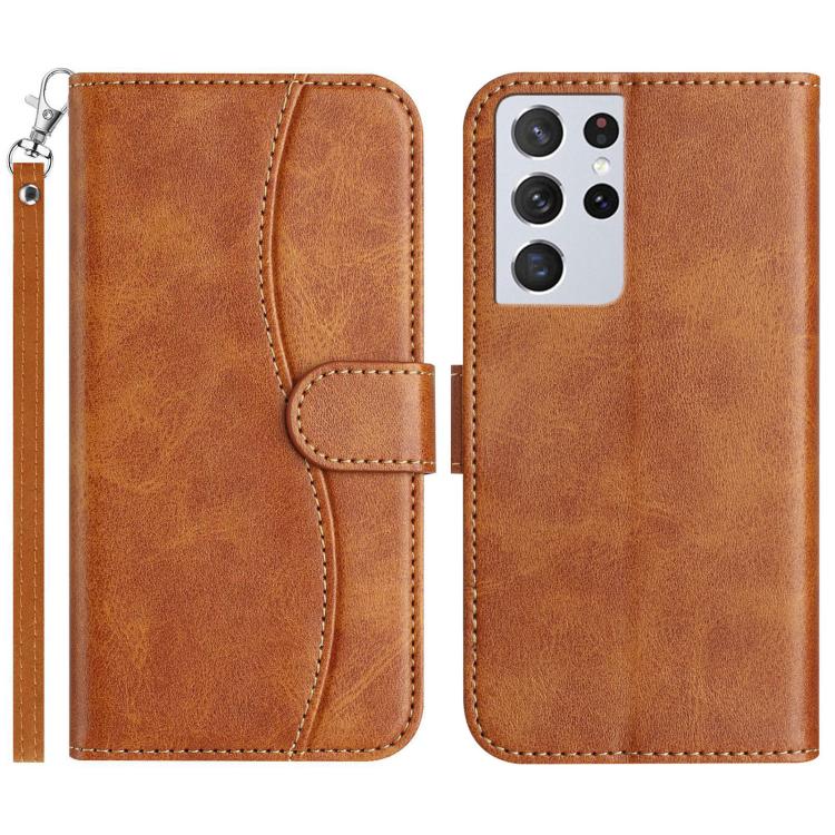 

For Samsung Galaxy S21 Ultra 5G Dual-Folded S-shape Leather Phone Case(Brown)