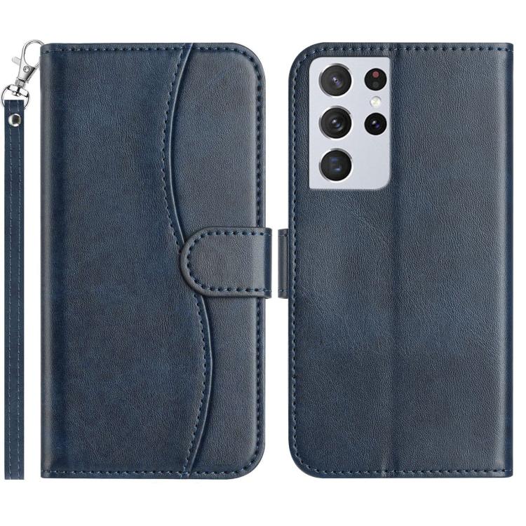 

For Samsung Galaxy S21 Ultra 5G Dual-Folded S-shape Leather Phone Case(Navy Blue)