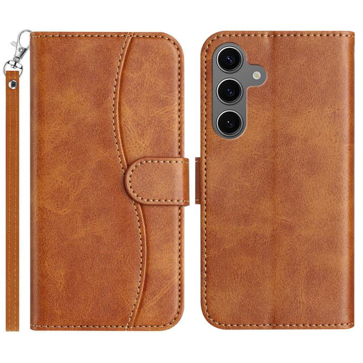 

For Samsung Galaxy S24+ 5G Dual-Folded S-shape Leather Phone Case(Brown)
