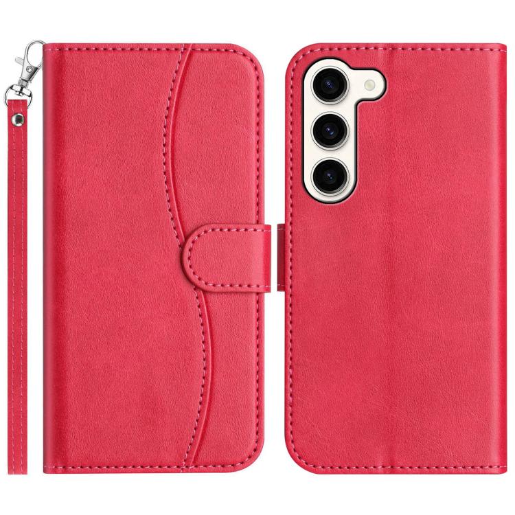 

For Samsung Galaxy S23 5G Dual-Folded S-shape Leather Phone Case(Rose Red)