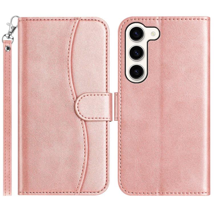 

For Samsung Galaxy S23 5G Dual-Folded S-shape Leather Phone Case(Rose Gold)