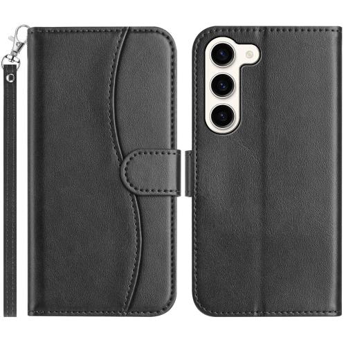 

For Samsung Galaxy S23 5G Dual-Folded S-shape Leather Phone Case(Black)