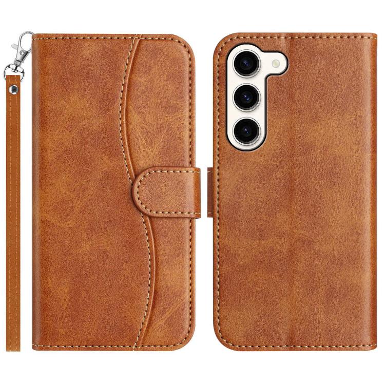 

For Samsung Galaxy S23 5G Dual-Folded S-shape Leather Phone Case(Brown)