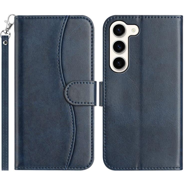 

For Samsung Galaxy S23 5G Dual-Folded S-shape Leather Phone Case(Navy Blue)
