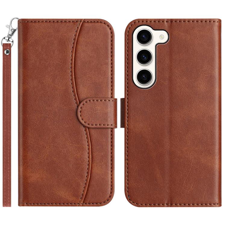 

For Samsung Galaxy S23+ 5G Dual-Folded S-shape Leather Phone Case(Coffee)