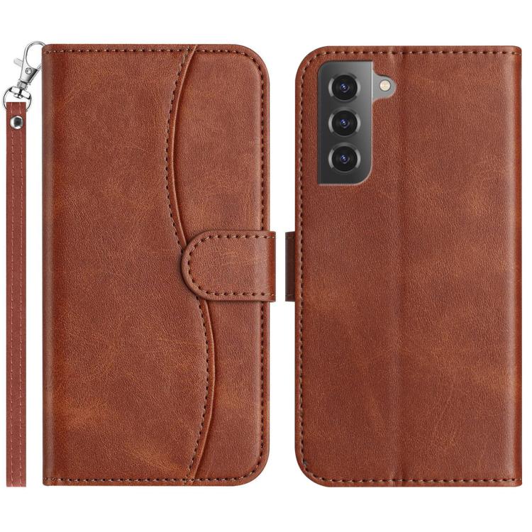 

For Samsung Galaxy S22+ 5G Dual-Folded S-shape Leather Phone Case(Coffee)