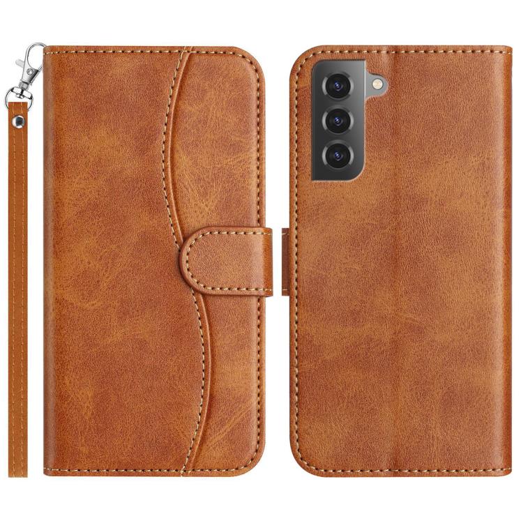 

For Samsung Galaxy S22 5G Dual-Folded S-shape Leather Phone Case(Brown)