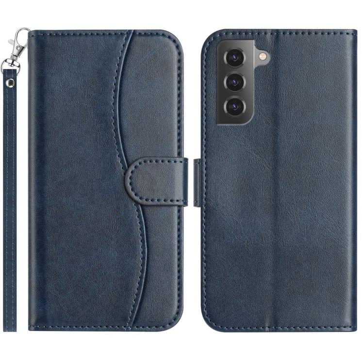 

For Samsung Galaxy S21+ 5G Dual-Folded S-shape Leather Phone Case(Navy Blue)