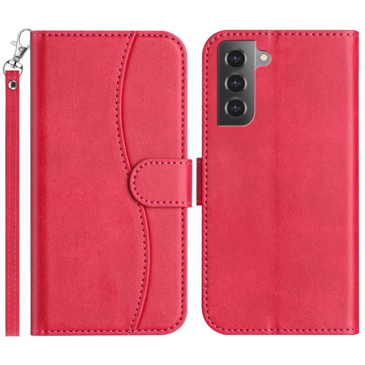 

For Samsung Galaxy S21 FE 5G Dual-Folded S-shape Leather Phone Case(Rose Red)