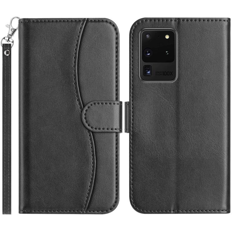 

For Samsung Galaxy S20 Ultra Dual-Folded S-shape Leather Phone Case(Black)