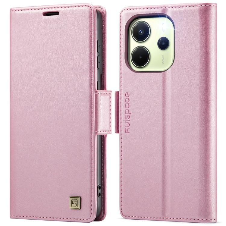 

For Redmi Note 14 4G 164.84mm AutSpace A11 Side Buckle MagSafe Magnetic RFID Phone Leather Case(Rose Gold)