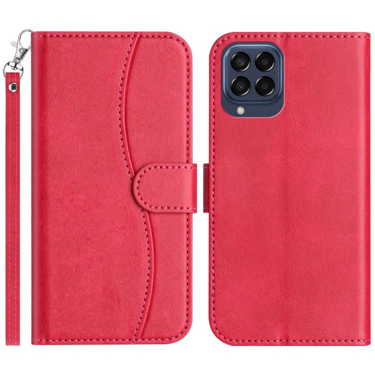 

For Samsung Galaxy M53 Dual-Folded S-shape Leather Phone Case(Rose Red)