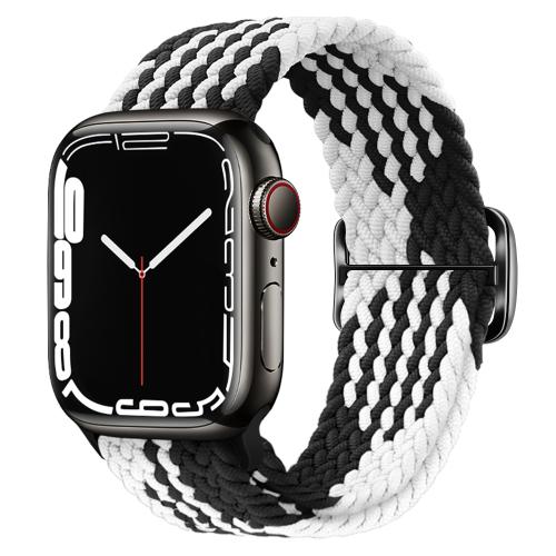 

For Apple Watch 46mm / 49mm / 45mm / 44mm Kalebol Eight Buckle Nylon Braided Watch Band(Black White)