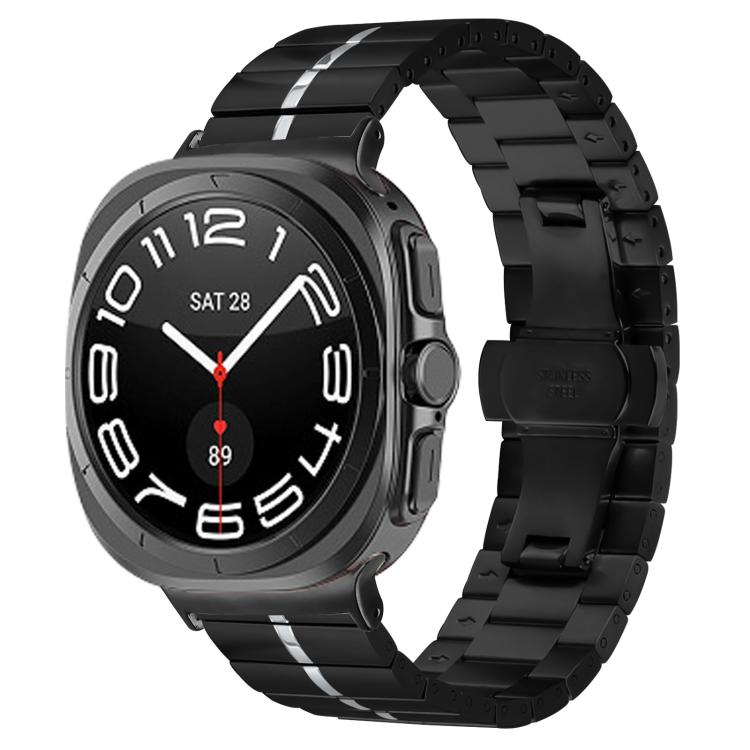 

For Samsung Galaxy Watch Ultra 47mm Kalebol One-bead Stainless Steel Watch Band(Black Silver)