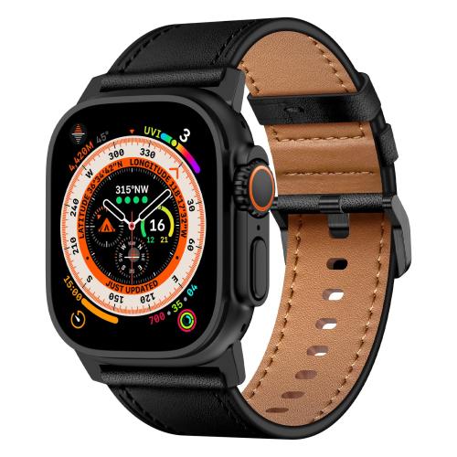 

For Apple Watch 46mm / 49mm / 45mm / 44mm Kalebol Genuine Leather Watch Band(Black)