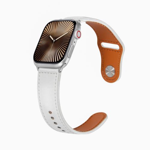 

For Apple Watch 46mm / 49mm / 45mm / 44mm Kalebol Large Stud Buckle Leather Watch Band(White)