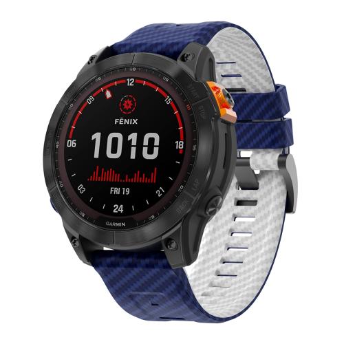 

For Garmin Fenix 7X 26mm Kalebol Two Color Carbon Fiber Print Silicone Watch Band(Royal Blue White)