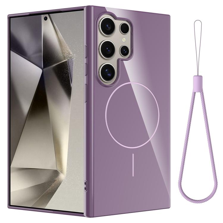 

For Samsung Galaxy S22 Ultra 5G Glossy TPU Shockproof MagSafe Phone Case with Lanyard(Purple)