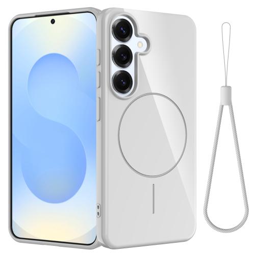 

For Samsung Galaxy S23 FE 5G Glossy TPU Shockproof MagSafe Phone Case with Lanyard(White)