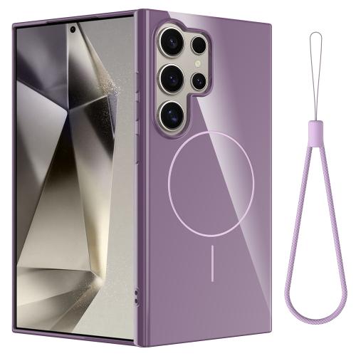 

For Samsung Galaxy S23 Ultra 5G Glossy TPU Shockproof MagSafe Phone Case with Lanyard(Purple)