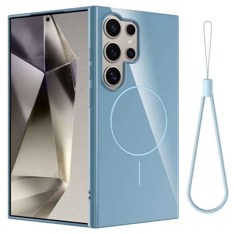 

For Samsung Galaxy S24 Ultra 5G Glossy TPU Shockproof MagSafe Phone Case with Lanyard(Blue)