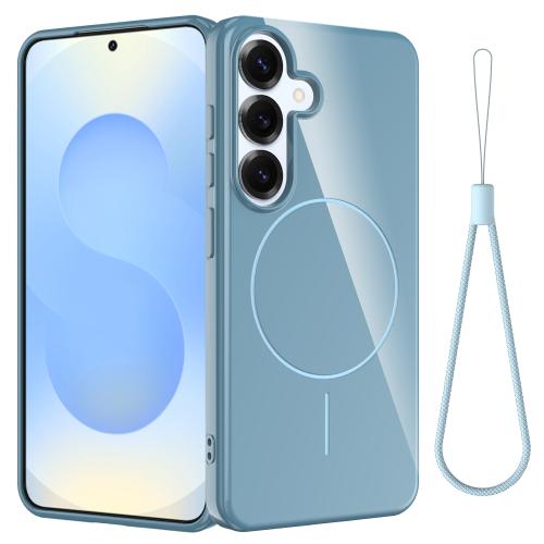 

For Samsung Galaxy S24 5G Glossy TPU Shockproof MagSafe Phone Case with Lanyard(Blue)