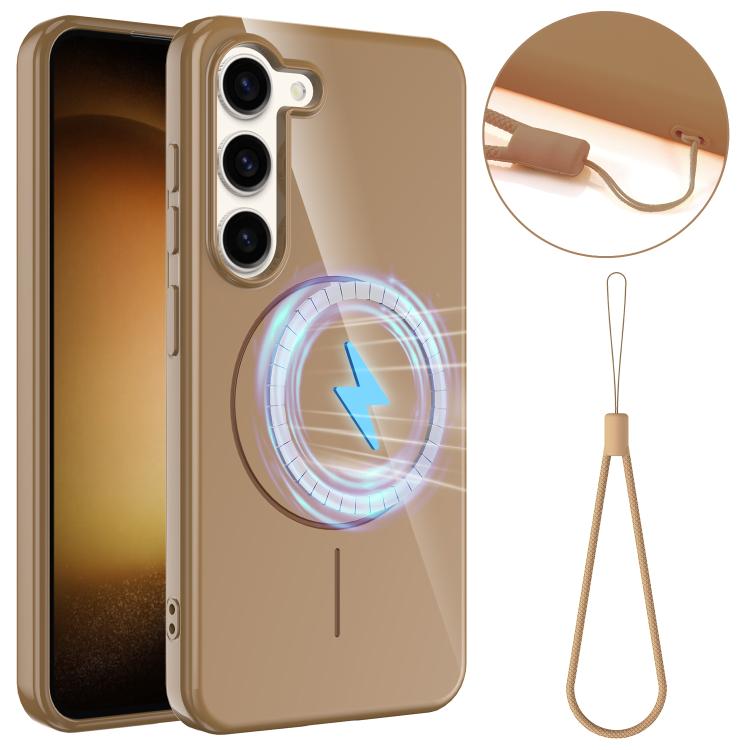 

For Samsung Galaxy S23 5G Glossy TPU Shockproof MagSafe Phone Case with Lanyard(Gold)