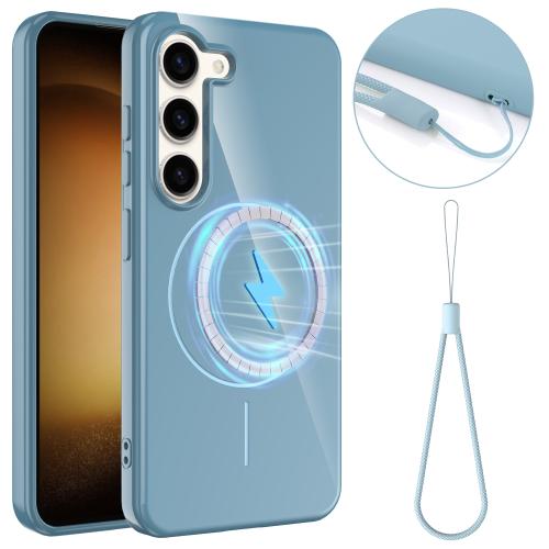 

For Samsung Galaxy S23+ 5G Glossy TPU Shockproof MagSafe Phone Case with Lanyard(Blue)