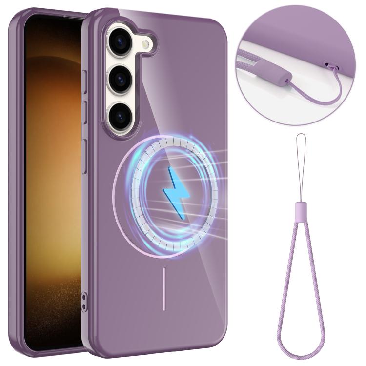 

For Samsung Galaxy S23+ 5G Glossy TPU Shockproof MagSafe Phone Case with Lanyard(Purple)