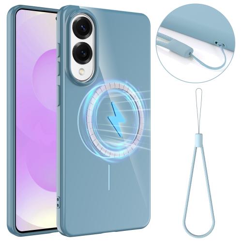 

For Samsung Galaxy S25 Edge 5G Glossy TPU Shockproof MagSafe Phone Case with Lanyard(Blue)