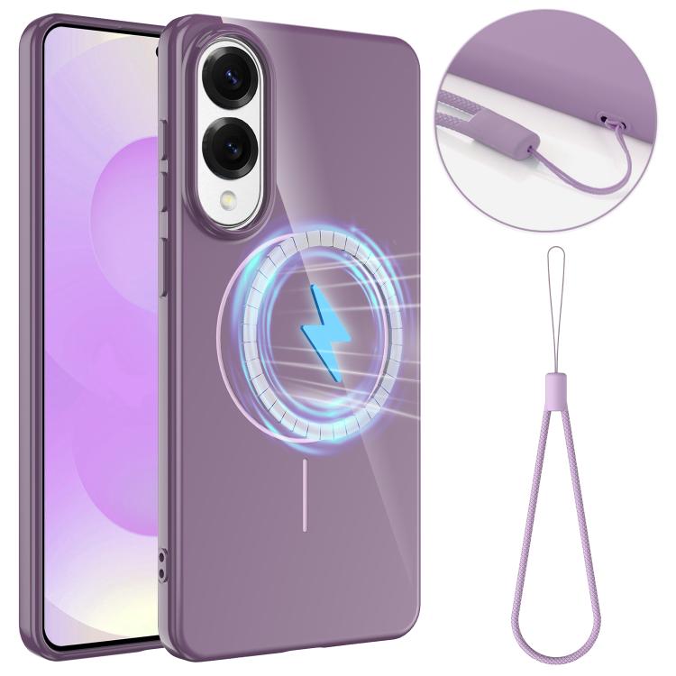 

For Samsung Galaxy S25 Edge 5G Glossy TPU Shockproof MagSafe Phone Case with Lanyard(Purple)