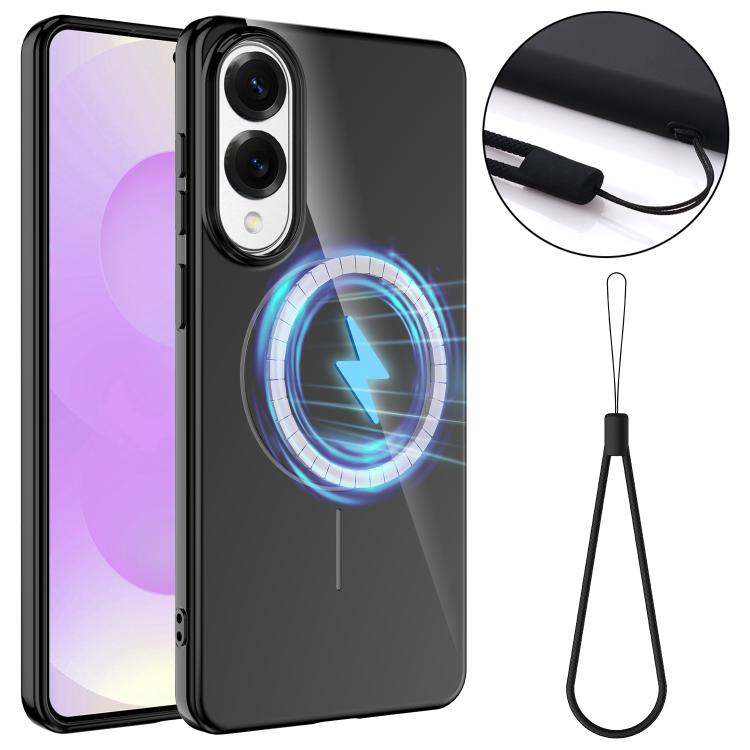 

For Samsung Galaxy S25 Edge 5G Glossy TPU Shockproof MagSafe Phone Case with Lanyard(Black)