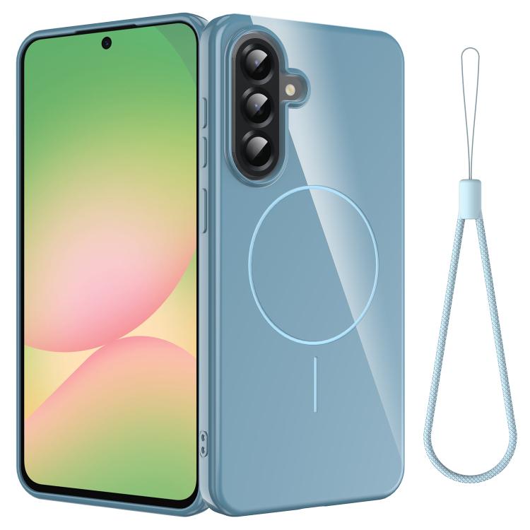 

For Samsung Galaxy A17 4G Glossy TPU Shockproof MagSafe Phone Case with Lanyard(Blue)