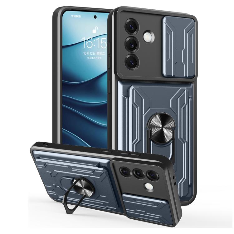

For Samsung Galaxy S25 5G Sliding Camshield TPU+PC Phone Case with Card Slot(Grey)